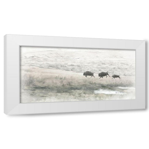 Buffalo Stampede White Modern Wood Framed Art Print by Murdock, Ramona