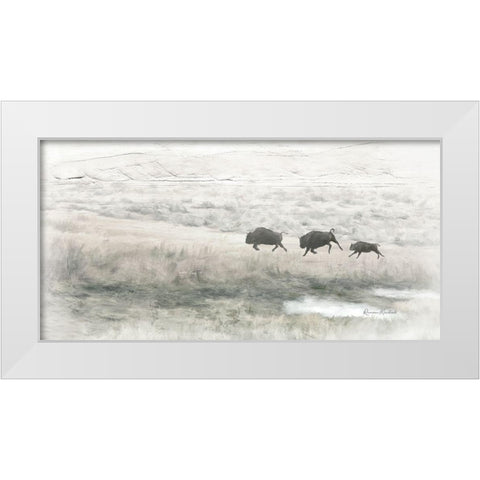 Buffalo Stampede White Modern Wood Framed Art Print by Murdock, Ramona