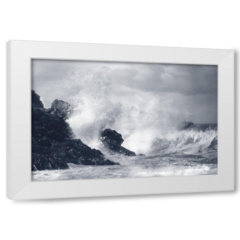 Indigo Crashing Wave White Modern Wood Framed Art Print by Murdock, Ramona