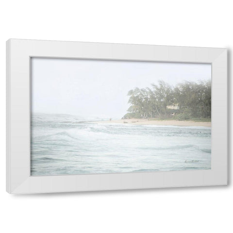 Misty Beach Walk White Modern Wood Framed Art Print by Murdock, Ramona