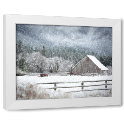 Christmas at the Ranch White Modern Wood Framed Art Print by Murdock, Ramona