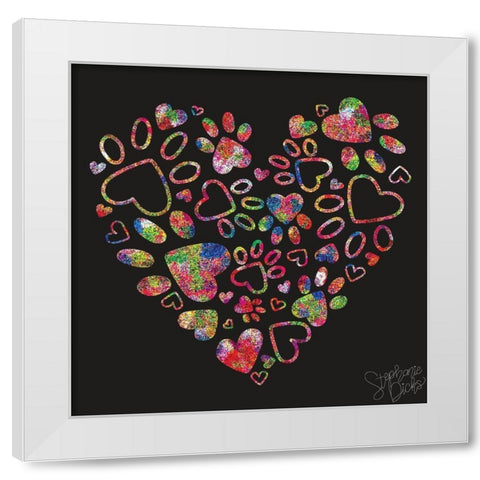 Hearts and Paws White Modern Wood Framed Art Print by Dicks, Stephanie