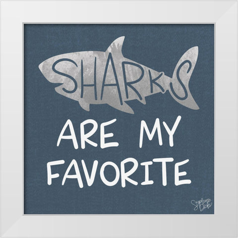 Favorite Sharks White Modern Wood Framed Art Print by Dicks, Stephanie