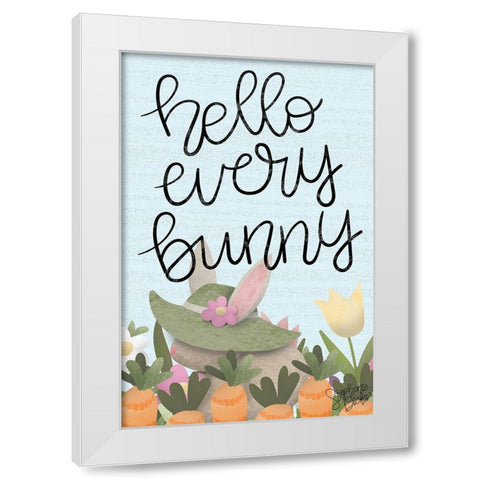 Hello Every Bunny White Modern Wood Framed Art Print by Dicks, Stephanie