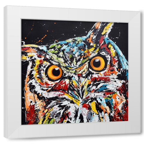 Horned Owl White Modern Wood Framed Art Print by Seeley, Jenn