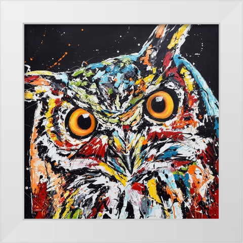 Horned Owl White Modern Wood Framed Art Print by Seeley, Jenn