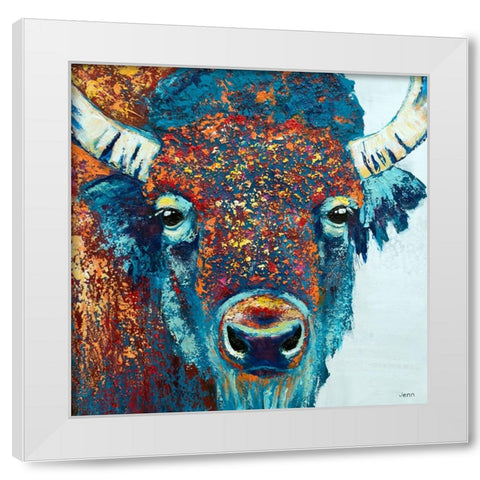 Bison Sunrise White Modern Wood Framed Art Print by Seeley, Jenn
