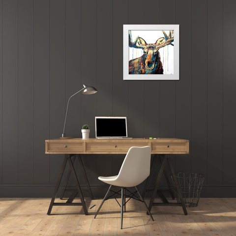 Moose Drip White Modern Wood Framed Art Print by Seeley, Jenn