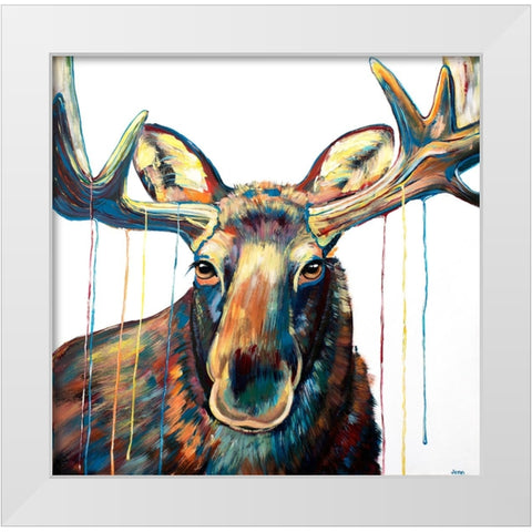 Moose Drip White Modern Wood Framed Art Print by Seeley, Jenn