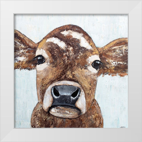 Pearl the Cow White Modern Wood Framed Art Print by Seeley, Jenn