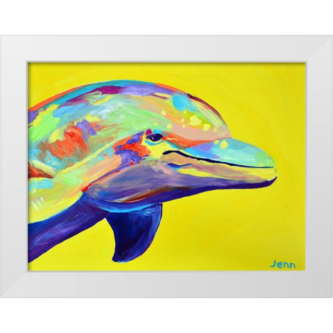 Yellow Dolphin White Modern Wood Framed Art Print by Seeley, Jenn