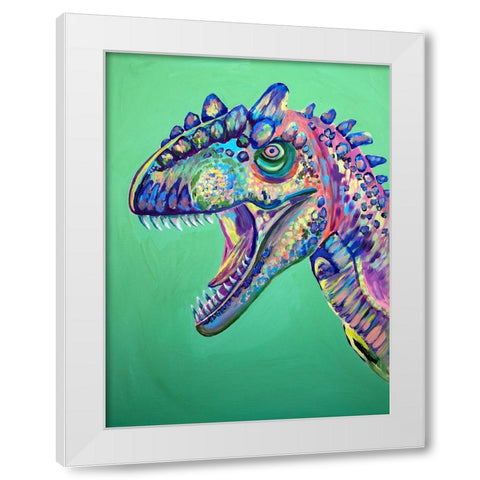 Green Dinosaur White Modern Wood Framed Art Print by Seeley, Jenn
