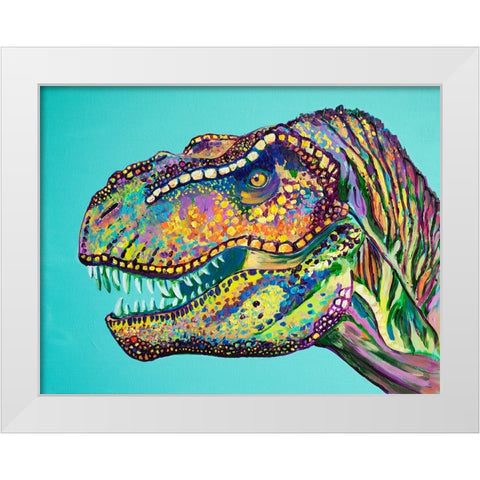 T-Rex White Modern Wood Framed Art Print by Seeley, Jenn