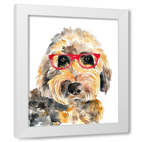 Goldendoodle in Glasses White Modern Wood Framed Art Print by Seeley, Jenn