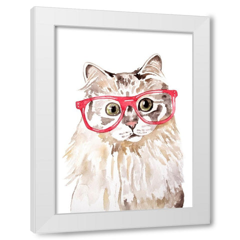 Cat with Glasses White Modern Wood Framed Art Print by Seeley, Jenn