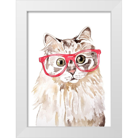 Cat with Glasses White Modern Wood Framed Art Print by Seeley, Jenn
