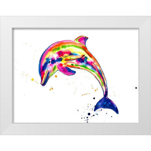 Dolphin White Modern Wood Framed Art Print by Seeley, Jenn