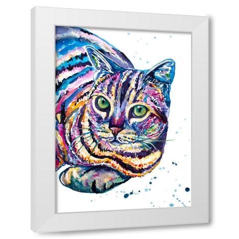 Colorful Tabby Cat White Modern Wood Framed Art Print by Seeley, Jenn