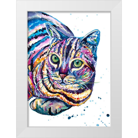 Colorful Tabby Cat White Modern Wood Framed Art Print by Seeley, Jenn
