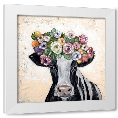 Flower Cow Crown White Modern Wood Framed Art Print by Seeley, Jenn