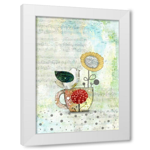 Bird on a Tea Cup White Modern Wood Framed Art Print by Ogren, Sarah