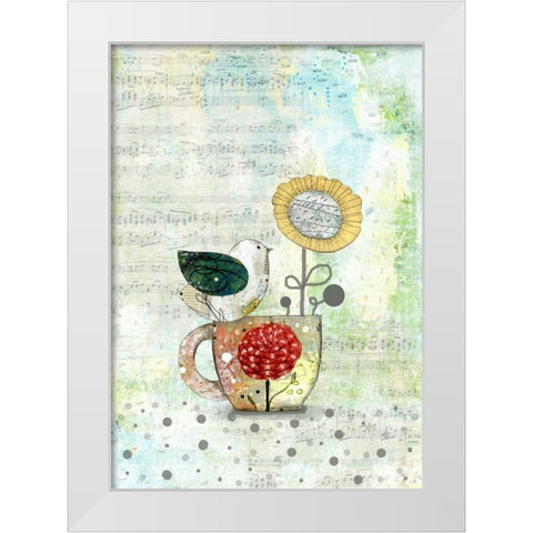 Bird on a Tea Cup White Modern Wood Framed Art Print by Ogren, Sarah