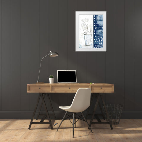 White and Navy Floral White Modern Wood Framed Art Print by Ogren, Sarah