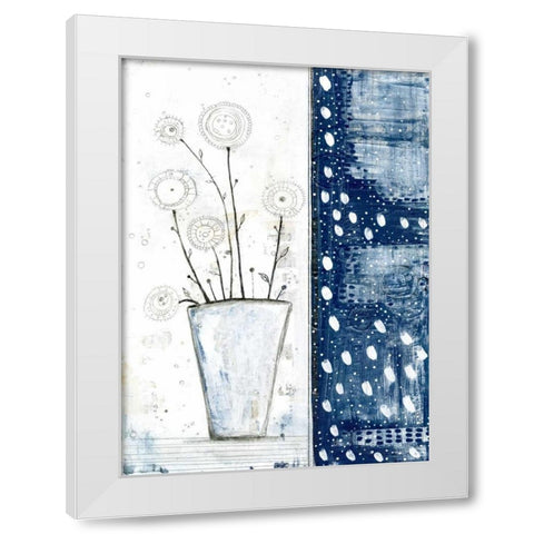 White and Navy Floral White Modern Wood Framed Art Print by Ogren, Sarah
