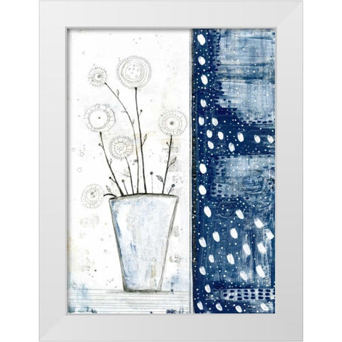 White and Navy Floral White Modern Wood Framed Art Print by Ogren, Sarah