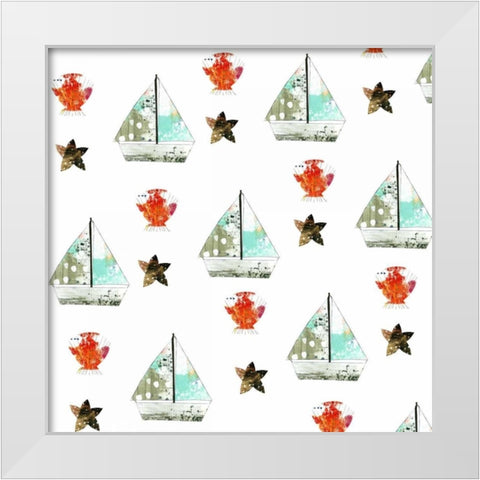 Sailboats Pattern White Modern Wood Framed Art Print by Ogren, Sarah