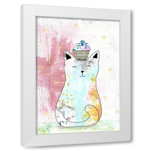 Cat with Cupcake I White Modern Wood Framed Art Print by Ogren, Sarah