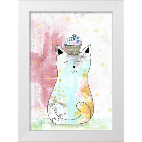 Cat with Cupcake I White Modern Wood Framed Art Print by Ogren, Sarah