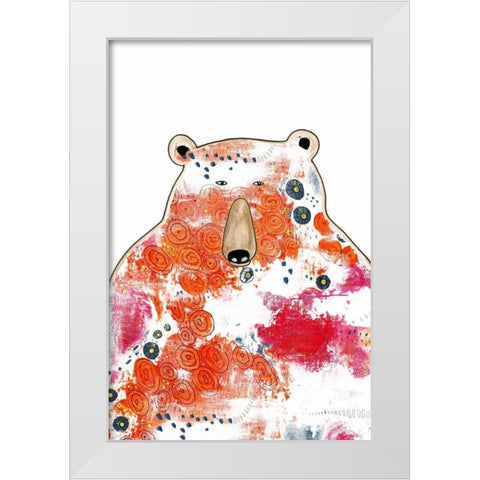Bear with Orange Flowers White Modern Wood Framed Art Print by Ogren, Sarah