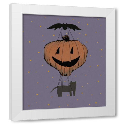 Halloween Pumpkin Balloon White Modern Wood Framed Art Print by Ogren, Sarah