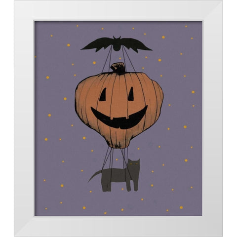 Halloween Pumpkin Balloon White Modern Wood Framed Art Print by Ogren, Sarah