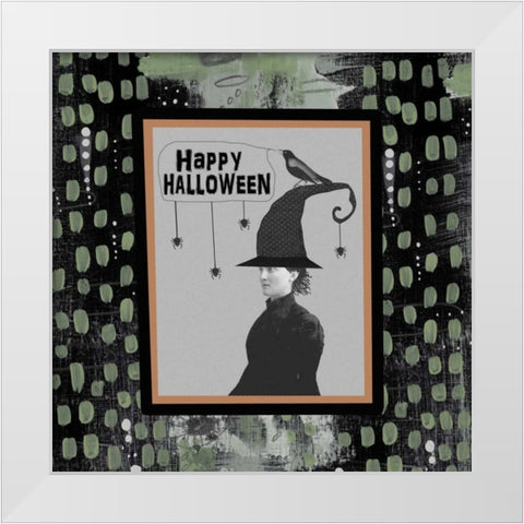 Halloween Witch and Crow White Modern Wood Framed Art Print by Ogren, Sarah
