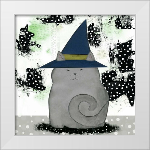 Witch Cat White Modern Wood Framed Art Print by Ogren, Sarah