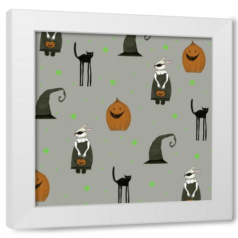 Halloween Pattern White Modern Wood Framed Art Print by Ogren, Sarah