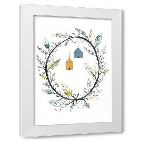Bird Houses and Wreath White Modern Wood Framed Art Print by Ogren, Sarah