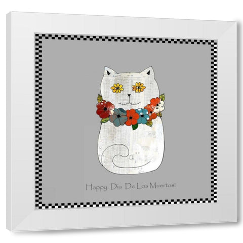 Happy Day of the Dead Cat White Modern Wood Framed Art Print by Ogren, Sarah