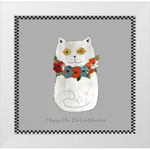 Happy Day of the Dead Cat White Modern Wood Framed Art Print by Ogren, Sarah