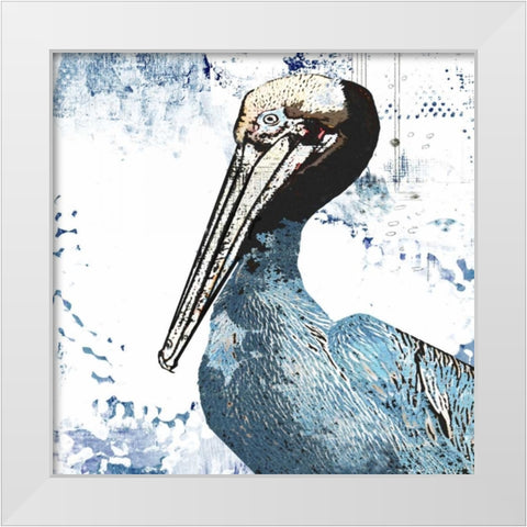 Blue Pelican White Modern Wood Framed Art Print by Ogren, Sarah