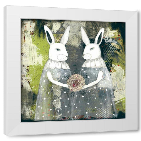 Rabbits and a Flower White Modern Wood Framed Art Print by Ogren, Sarah