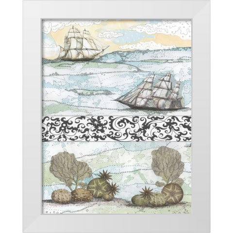 Boats and Coral White Modern Wood Framed Art Print by Ogren, Sarah