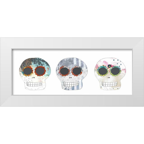 Three Sugar Skulls White Modern Wood Framed Art Print by Ogren, Sarah