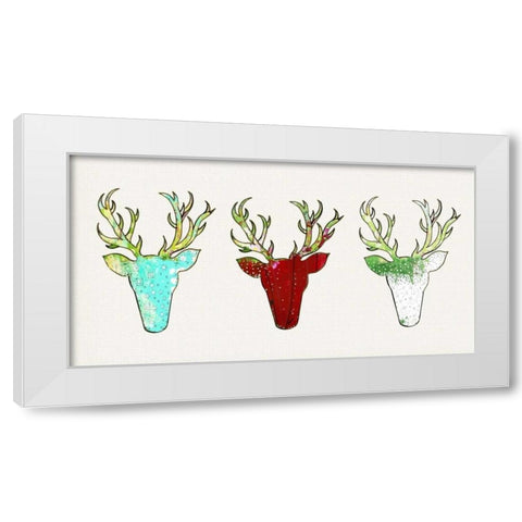 Three Deer Heads Linen White Modern Wood Framed Art Print by Ogren, Sarah