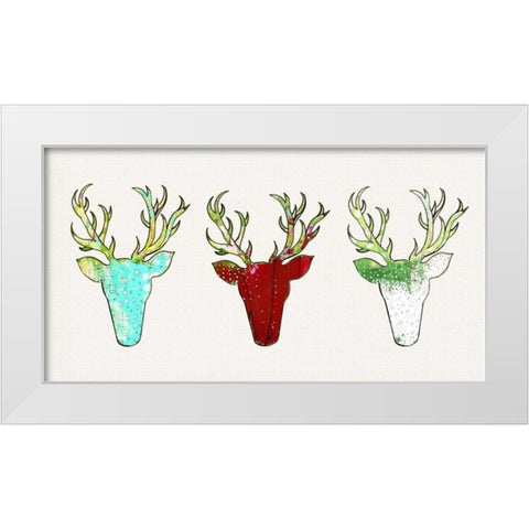Three Deer Heads Linen White Modern Wood Framed Art Print by Ogren, Sarah