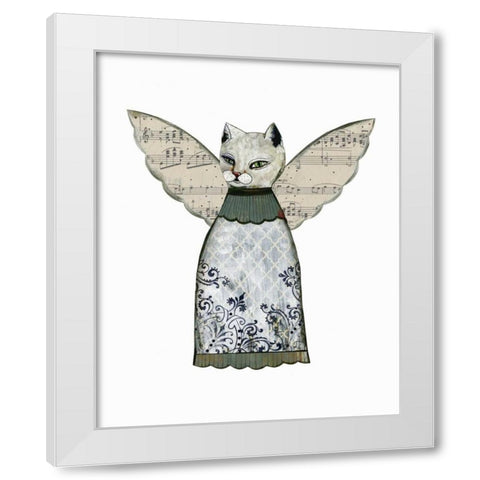 Cat Angel with Music Wings White Modern Wood Framed Art Print by Ogren, Sarah