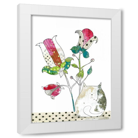 Calico in the Flowers White Modern Wood Framed Art Print by Ogren, Sarah