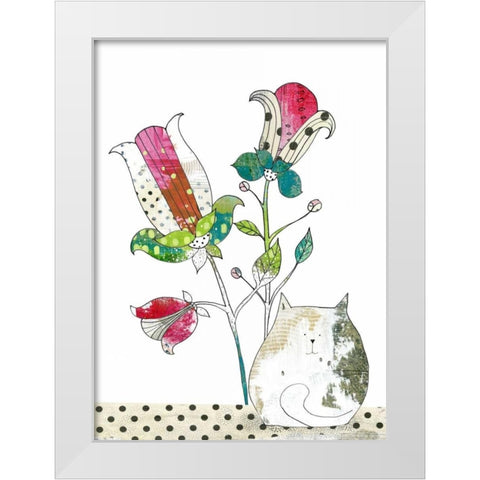 Calico in the Flowers White Modern Wood Framed Art Print by Ogren, Sarah
